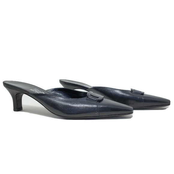 Salvatore Ferragamo Shoes - Salvatore Ferragamo Black Leather Mules